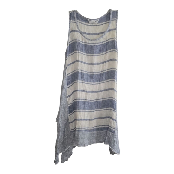 Stella Moda Linen Long Line Striped Tunic Tank Large Coastal Summer Breathable - Picture 1 of 6